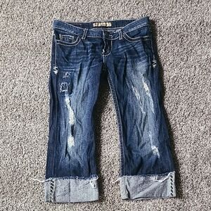 BKE Dark Blue Distressed Cropped Jeans